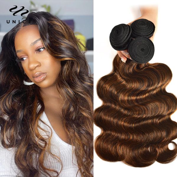 Hair Bulks Unice FB30 Highlight Bundles de tissage brésilien humain 3 Bundle Deals Straight Body Wave 100 230617