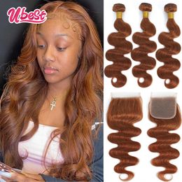 Hair Bun Maker U Orange Brown Body Wave With 4x4 Lace Clre Human Bundle Bundles Bundles Remy 230214