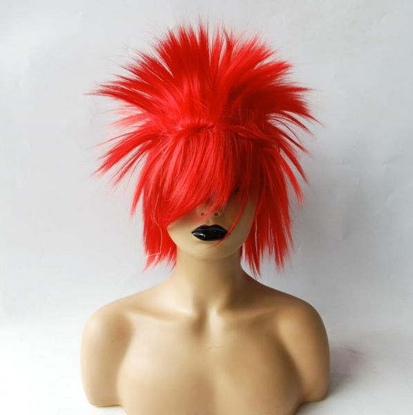 Bonnet de cheveux Accessoires de déguisement de fête Cosplay Lumineux Colorufl Perruques Cheveux synthétiques courts résistants à la chaleur avec des coiffures à franges Mardi Gras Carnaval Fournitures Hommes Femmes