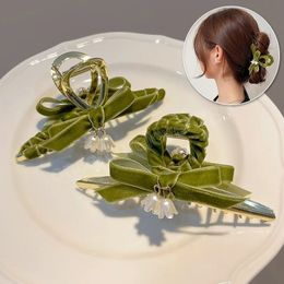 Pinza para el pelo para mujer, cinta con lazo verde, pinzas para el pelo, colgante de flores, horquilla para niña, tocado de moda, accesorios para el cabello