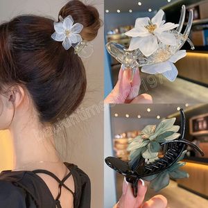 Pinzas para el pelo, pétalos de flores, pinza para el pelo de cangrejo, cabeza de albóndiga, herramientas fijas para peinar el cabello, accesorios de horquilla para mujeres, pasadores