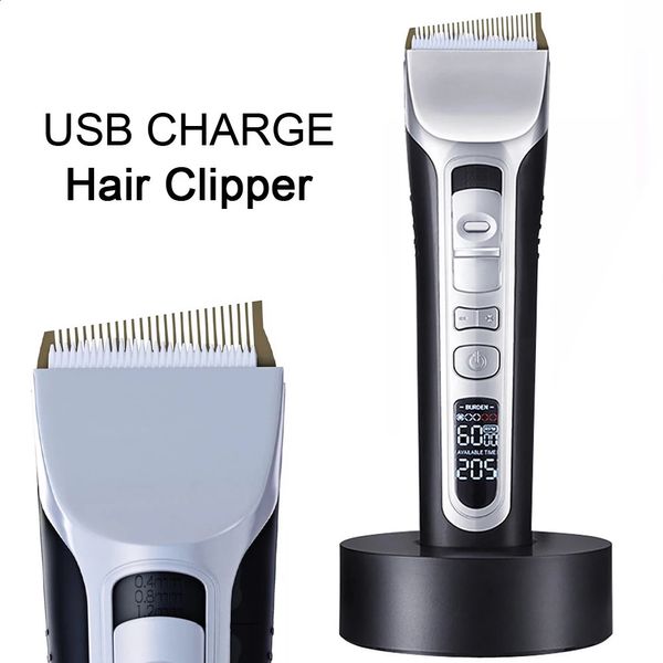 Hair Clipper USB Trime de cheveux rechargeable Blade Ceramic LCD Professionnel Salon Power Salon Machine de coupe Hair 240412