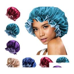 Hair Clippers Accessoires Satijn Bonnet Verstelbare slaapdop Zijde Breed Band Elastische Shee voor vrouwen Curly Drop Delivery Home Garden Dhs6o