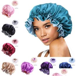 Tondeuses à cheveux Accessoires Satin Dentelle Nightcap Double Side Wear Femmes Head Er Sleep Cap Slee Curl Protection Maintenir l'humidité Nigh Dhiid