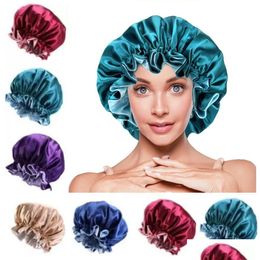 Accessoires de tondeuses à cheveux Femmes Bonnet de nuit en soie Chapeau double face Porter tête Er Sleep Bonnet en satin pour beaux cheveux - Réveillez-vous parfait Da Dhe18