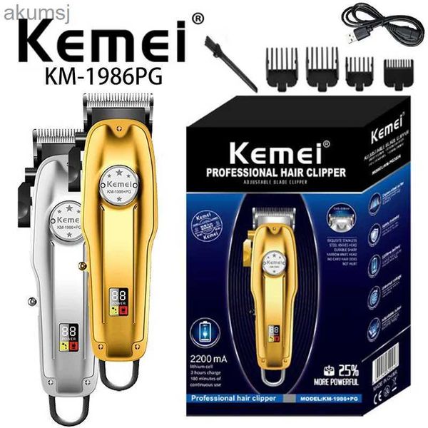 Cortapelos Kemei KM-1986PG Cortadora de peluquero profesional Súper larga espera USB Carga rápida Pantalla LCD Barber Fader YQ240122