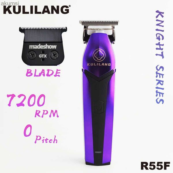 Cortapelos Nuevo Púrpura KULILANG R55F Cabello eléctrico esculpido profesional con ajuste de contorno 7200 rpm Cortadora de cabello con cuchilla chapada en titanio YQ240122