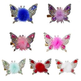 Pinces à cheveux avec nœud papillon en alliage de cristaux colorés, épingles à cheveux brillantes papillon volant 3D, accessoires de coiffure, cadeaux pour enfants, 1/7 pièces