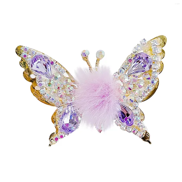 Pinces à cheveux 1/7 pièces pince à cheveux en peluche avec cristaux colorés en alliage 3D papillon volant brillant épingles à cheveux coiffure enfants cadeaux pour fête de mariage
