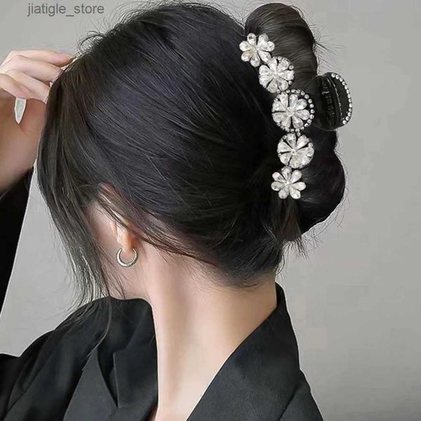 Pinces à cheveux 10,5 cm strass fleur griffe de cheveux pince à cheveux argent blanc Festival épingle à cheveux femmes queue de cheval griffe de cheveux mode accessoires coréens Y240329