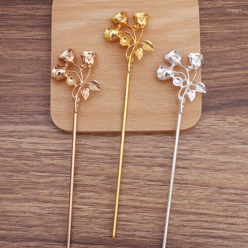 Hair Clips 10 Pieces Flower Cabochon Base Metal Hairpin Chinese Sticks Bridal Fork Accessories For Women