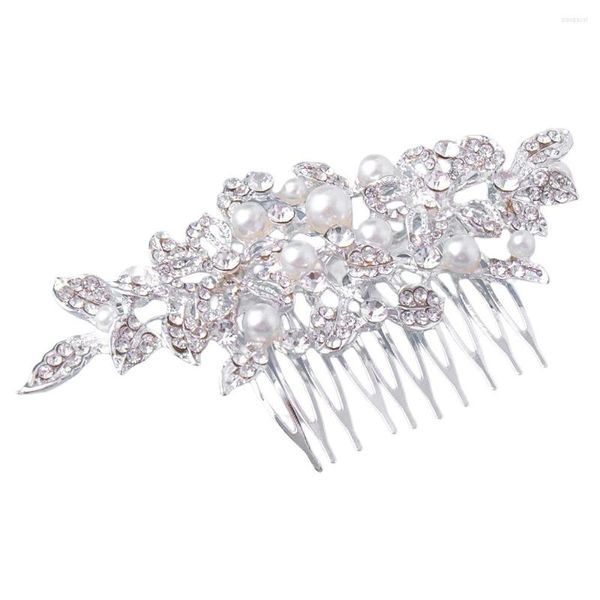 Pinces à cheveux Peigne de fille à 10 dents avec des bijoux luxueux de style feuille de strass pour les jupes de robes de mariage de banquet