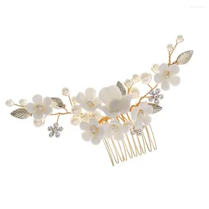 Pinces à cheveux peignes latéraux à 10 dents avec perles en alliage de préservation de la couleur fleur en céramique pour femmes mère fille amis