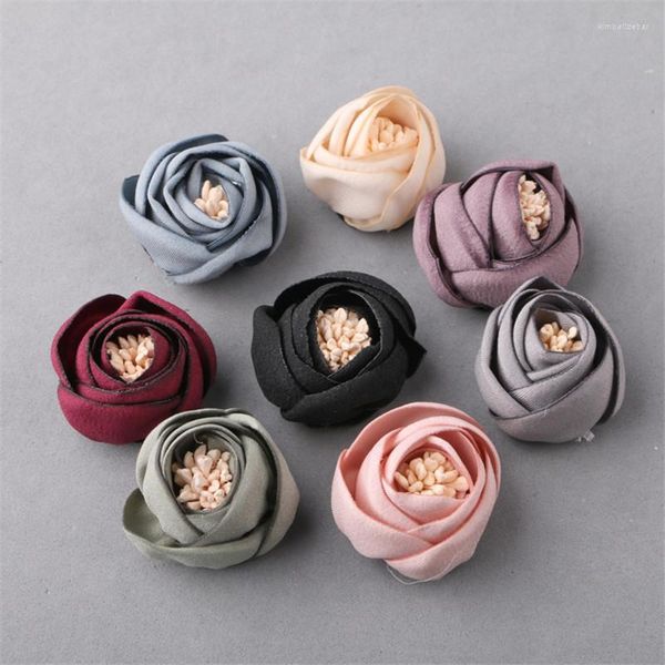 Pinces à cheveux 10 pièces 35MM à la main en mousseline de soie tissu roulant Rose fleurs bouton Patch autocollant artisanat filles bijoux bandeau bricolage