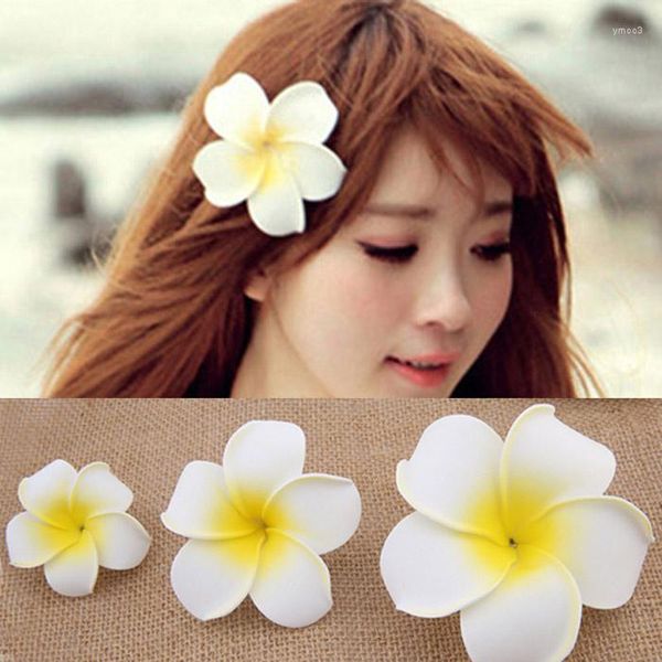 Pinzas para el cabello 10 Uds verano soleado brillante Plumeria flor espuma 3 tamaños pasadores accesorios para la cabeza niños mujeres