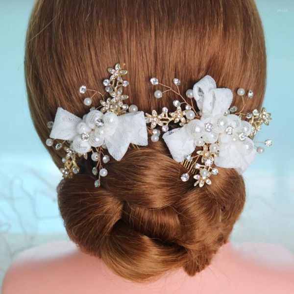 Pinces à cheveux 1 paire/lot fleur blanche imiter perle cristal diadème peigne de mariage pour broches filles femmes demoiselle d'honneur tête porter breloques accessoire