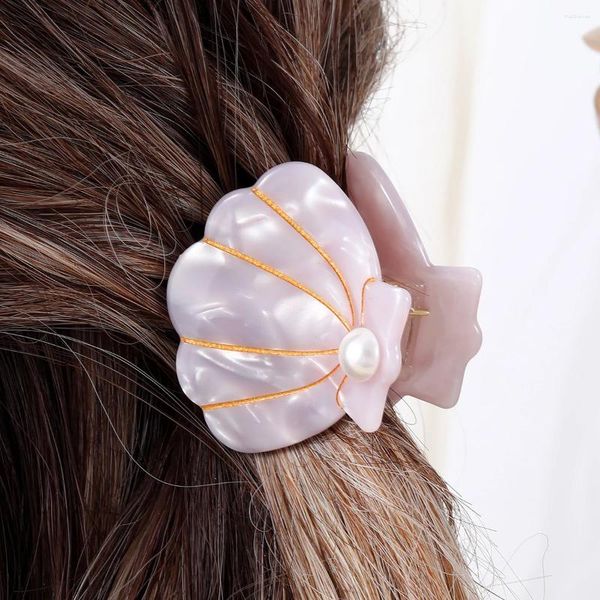 Clips de cheveux 1pc Coup de griffe d'acétate mignon de la série d'océan pour femmes et filles - support en forme de coquille avec design animal