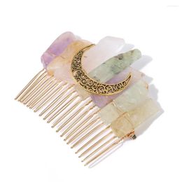 Pinces à cheveux 1 pièce, quartz en cristal naturel, bandeau de lune, peignes en croissant pour femmes élégantes, couronne, couvre-chef, accessoire Barrette