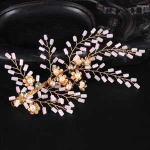 Pinzas para el cabello 1 Uds. Pasadores de horquilla de perlas cuadradas de cristal con hojas, accesorios de boda para niñas, ropa de Color dorado