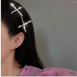 Haarspeldjes 2 stuks Bling Crystal Hip Hop Cross Haarspeld Haargrip Accessoires Voor Meisje Luxe Strass Haarspeldjes Geschenken