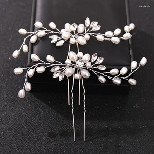 Clips de cheveux 2 PCS dames bâtons Crystal Pearl Wedding Peps Flower Bride Kanzashi Accessoires pour femmes