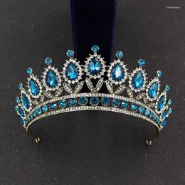 Pinces à cheveux 2023 Baroque Vintage bleu cristal couronne femmes coiffure bandeau diadèmes de mariée et couronnes accessoires de bijoux de mariage