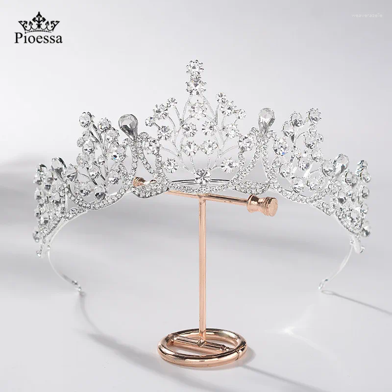 Pinzas para el cabello 2023 Diseño europeo Perla brillante Tiara de cristal Boda Corona real Accesorios nupciales Tiaras de diamantes de imitación Coronas Concurso