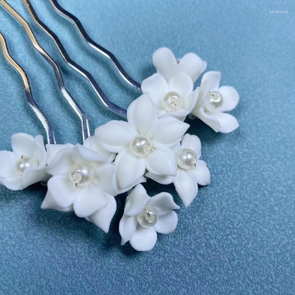 Clips de cabello 2023 Fashion Cerámica blanca Combinación de flores Accesorios Tiara Tiario de novia Adornos de cabeza
