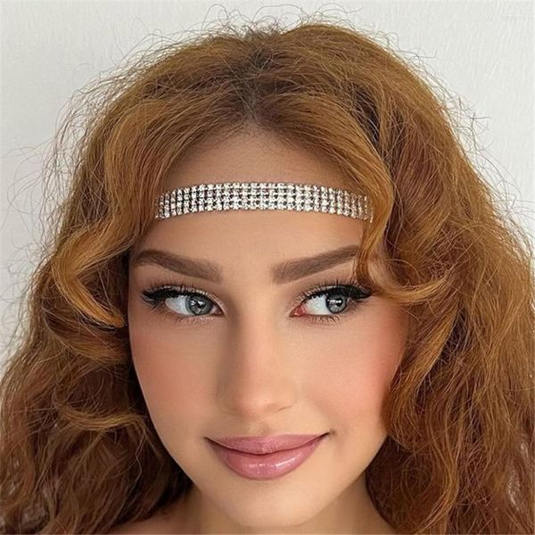 Pinzas para el cabello 2023 cadena de diamantes de imitación de cuatro filas moda Simple Super Flash cristal elástico cuerda aro joyería al por mayor