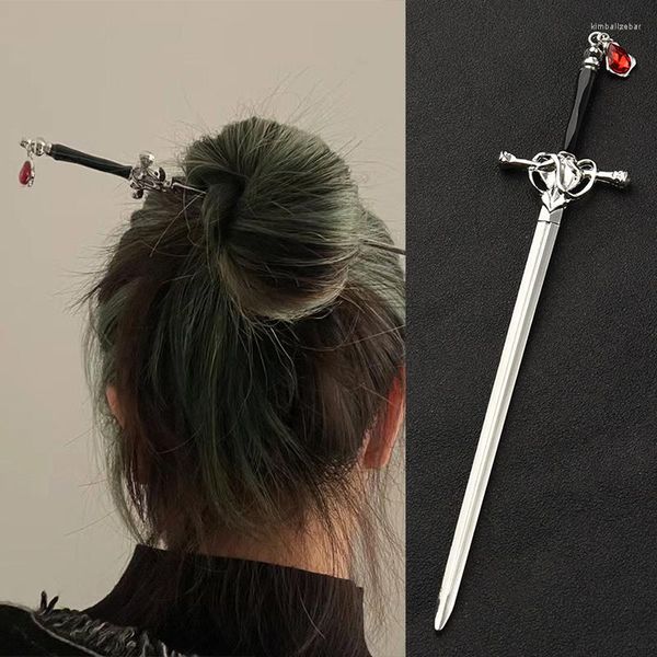 Pinzas para el cabello 2023, colgante de rubí Punk, horquilla de espada, palitos simples chinos para mujeres, accesorios para platos de peinado DIY a la moda