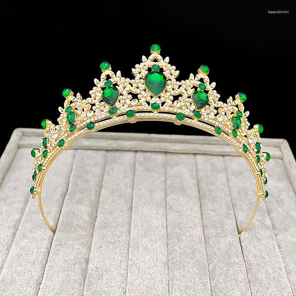 Clips para el cabello 2023 Versión de la joya verde barroque Corona tocado de la novia Joya del banquete de boda diadema de cumpleaños