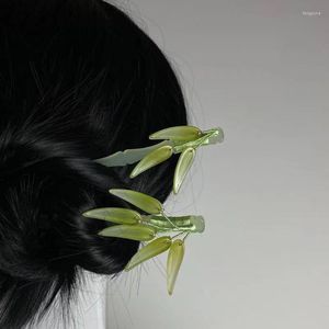 Pinces à cheveux Vintage Imitation Jade feuille de bambou, épingle à cheveux, couvre-chef de Style chinois, accessoires de fermoir en acrylique pour femmes, 2023