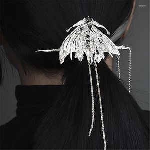 Haarspeldjes 2023 Vintage Zilveren Kleur Metalen Mottenbult Textuur Clip Pins Donkere Vlinder Lange Kwast Sticks Hoofddeksels Voor Vrouwen geschenken