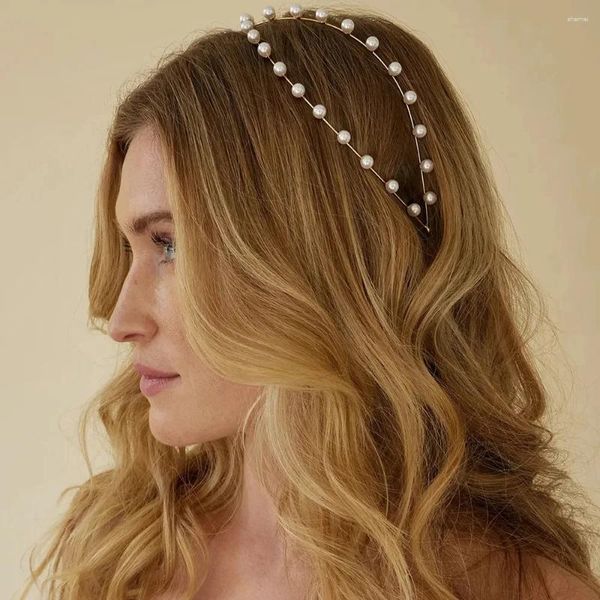 Clips para el cabello 2024 Ins Moda Imitación Perla Cabeza Aro Clip Accesorios de boda Elegante Nupcial de dos pisos Cruz Tocado Joyería para mujeres