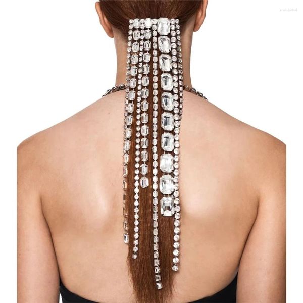 Clips de cheveux 2024 Strass de luxe Fashion Bridal Hairband Diadèmes pour fille Bijoux de mariage Cristal Long Gland Bandeau Couronne Chapeaux
