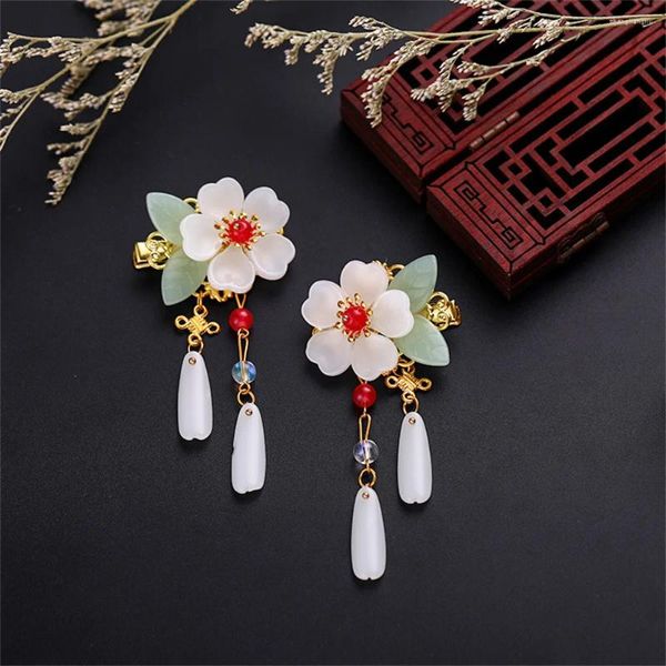 Pinzas para el cabello 2 uds. Horquillas Hanfu chinas con diamantes de imitación para niñas, pasadores rosas con borlas de cristal, accesorios para niños, joyería