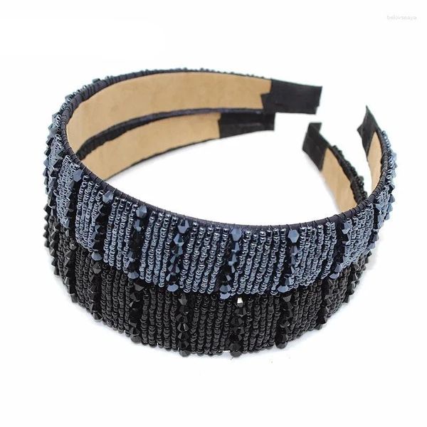 Clips de cheveux 30 mm de large faits à la main Navy Black Crystal Perles Band Band Stone Band ACCESSOIRES SIMPLES POUR LES FILLES DES FEMMES