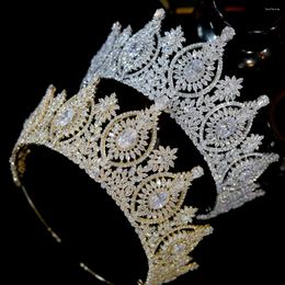 Clips de cabello 3a colores de plata y oro grandes coronas para mujeres de circonía completa tiaras tocados de boda accesorios de joyería