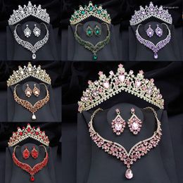 Pinces à cheveux 3 pièces ensembles de bijoux de mariée diadèmes couronne collier boucles d'oreilles robe de mariée de mariée ensemble de dubaï pour fête accessoires de costumes de bal