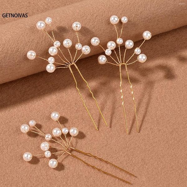 Clips de cheveux 3pcs Épingles à cheveux en forme de U Bridal Sticks Metal Forks Barrette Clip Pearl Wedding Hairstyle Design Tool Femme ACCESSOIRES