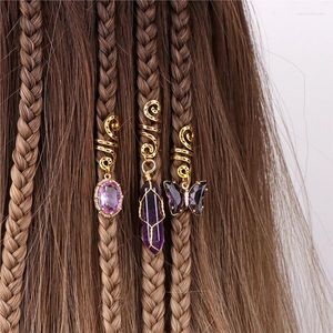Pinces à cheveux 3 pièces, pendentif en pierre naturelle colorée, bijoux pour tresses, accessoires Dreadlock en cristal, décoration de coiffure pour femmes et filles