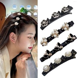 Pinces à cheveux 4 pièces mode Style coréen Acryli cristal fleurs pour fille été doux mignon frange côté Barrettes élastique Clip