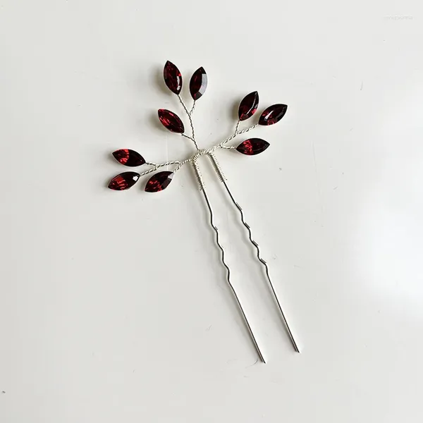 Pinces à cheveux 4 pièces, épingles en cristal de couleur rouge pour femmes, accessoires de bijoux de mariage, décoration de tête, ornement plante diadème