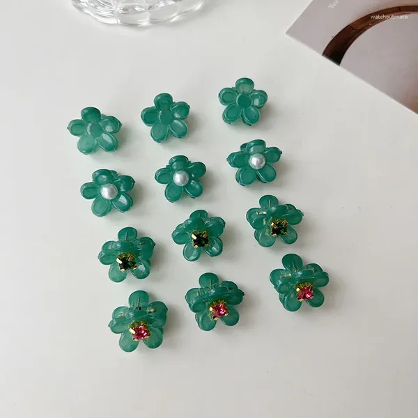 Pinces à cheveux 5 pièces/lot Mini strass fleur acrylique femmes filles vert gris rose griffe de crabe petites épingles à cheveux outils de coiffure