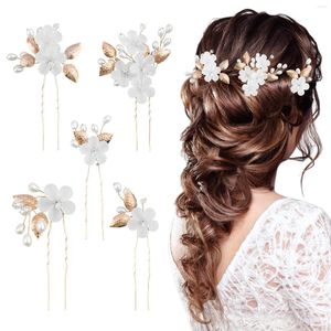 Pinzas para el cabello 5 unids/set en forma de U, joyería para mujeres y niñas, tocado de perlas de flores ligero a la moda, Pin elegante para boda, dama de honor nupcial