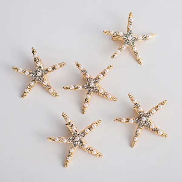 Clips para el cabello, 5 uds., Clip de estrella de mar hecho a mano, accesorios de horquilla dorados de estrella de mar EA