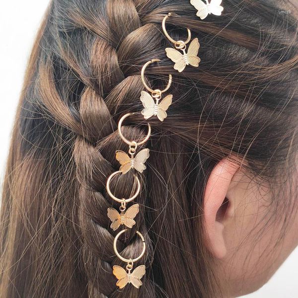 Pinces à cheveux 6 pièces, pendentif étoile papillon pour femmes, tresse, anneaux en métal tendance, accessoires de Style occidental, coiffure DIY pour filles