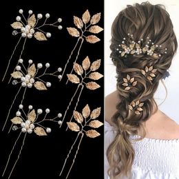 Haarclips 6 stks Leaf parel haarspeld bruiloft accessoires Lady Festival Party kopstuk mode u-vormige clip schoonheid sieraden