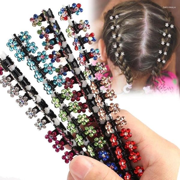 Pinzas para el cabello, 6 piezas, mini abrazaderas de metal antideslizantes con diamantes de imitación, accesorios de flores de colores mezclados para mujeres y niñas