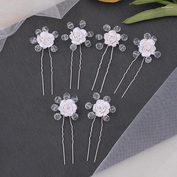 Coix de cheveux 6pcs sets fleurs à la main les épingles à cheveux des accessoires de mariage des concepts de couleur argenté